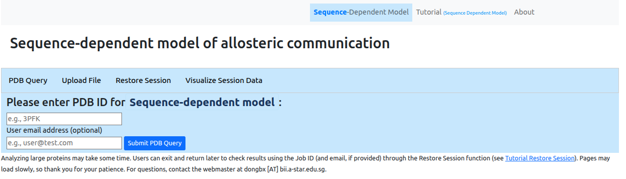 User interface for entering PDB ID or uploading protein structure file